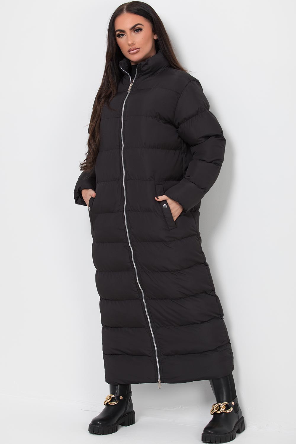 long maxi padded puffer coat womens