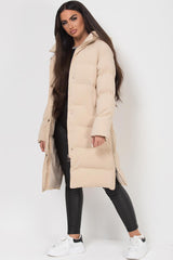 womens long padded puffer hooded coat uk