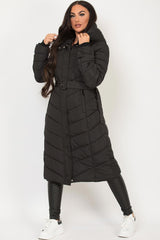 black longline puffer padded jacket