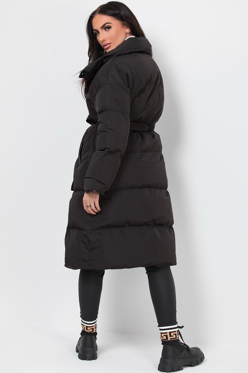 womens long padded down coat black