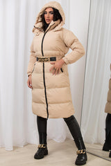 long padded coat with belt womens