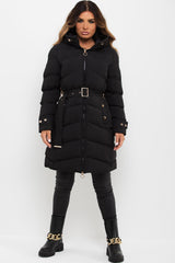 long padded puffer coat with belt canada goose