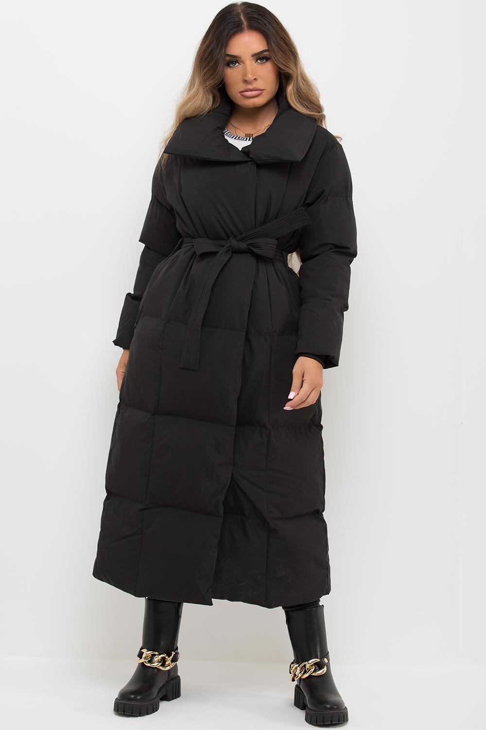long black padded puffer duvet coat