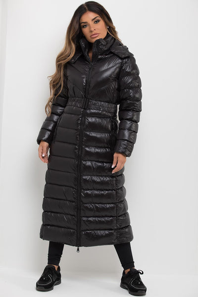 womens long puffer jacket with belt calvin klein