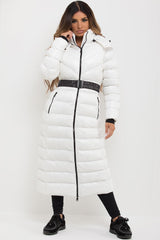womens long puffer jacket with belt calvin klein sale