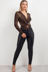 animal print long sleeve plunge bodysuit styledup fashion 