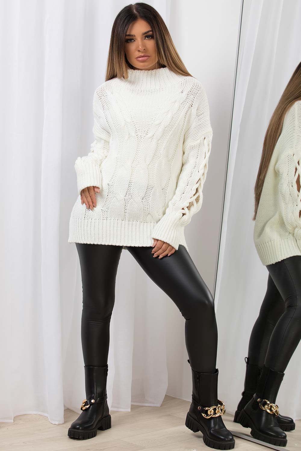 chunky knit long sleeve knitted jumper womens