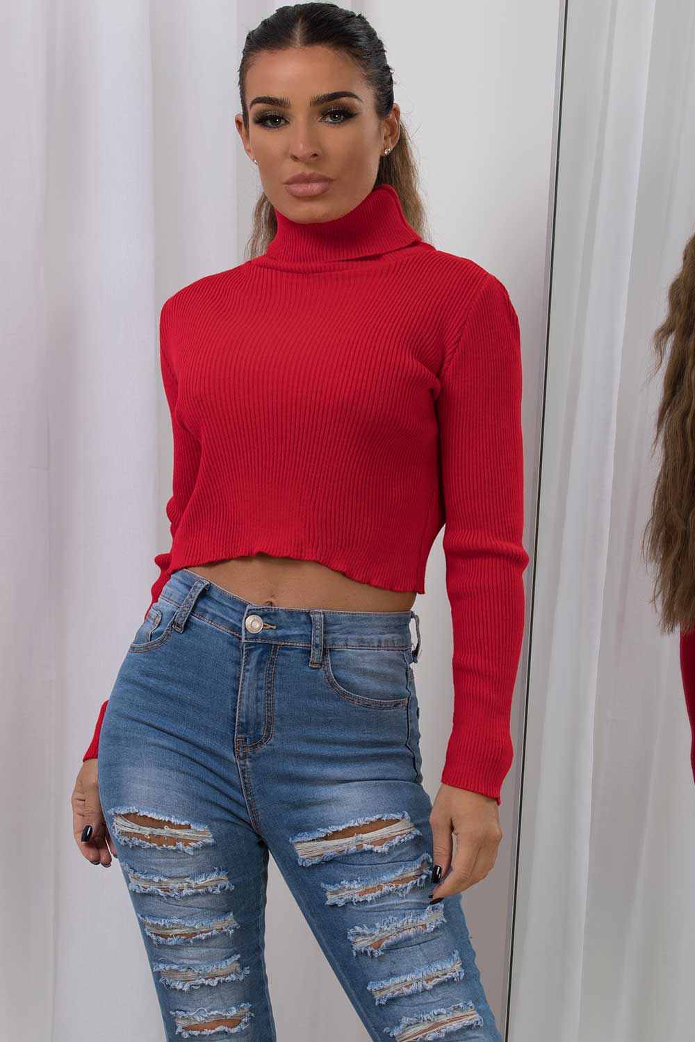 roll neck jumper red womens