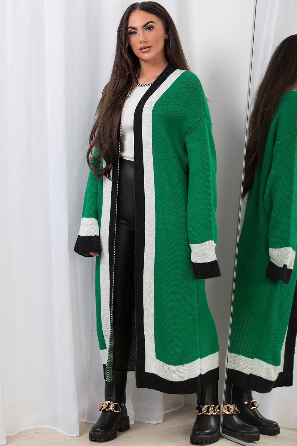 green stripe long maxi cardigan womens