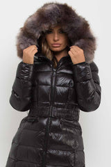 long puffer coat with fur hood womens