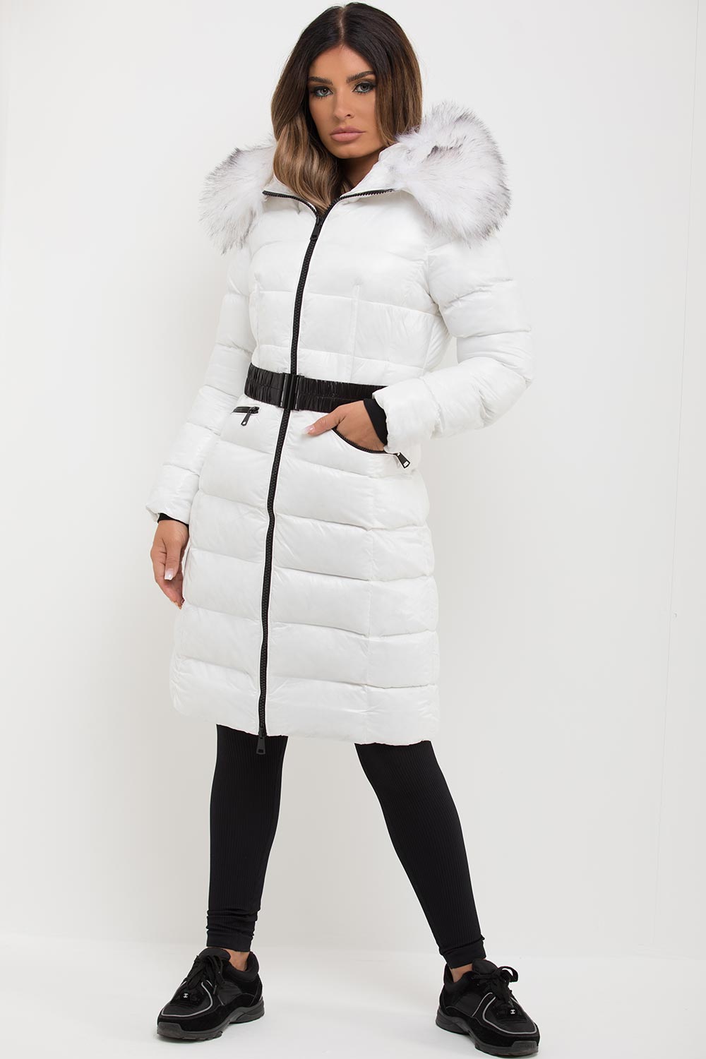 womens white puffer coat long