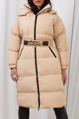 long puffer padded hooded coat womens