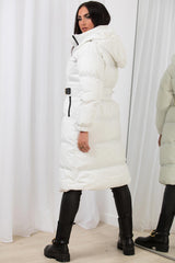 longline puffer padded jacket with belt