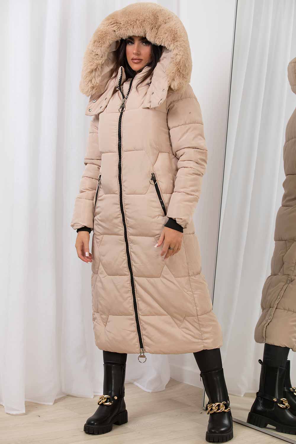 fur hood puffer padded down coat womens 