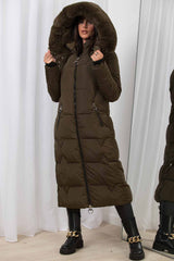 womens long coat with faux fur hood uk