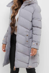womens long puffer padded jacket with belt