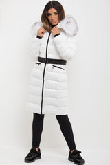 womens white fur hood long puffer coat