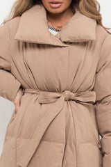 womens longline duvet puffer coat beige