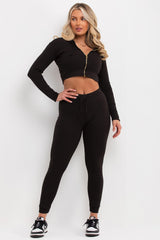 womens ribbed black tracksuit