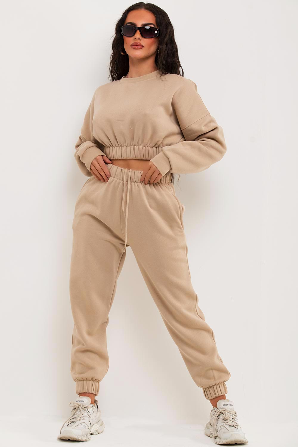 crop sweatshirt and joggers tracksuit