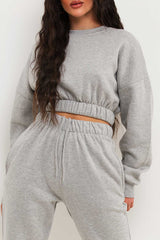 crew neck crop sweatshirt with elasticated hem and high waisted joggers co ord set