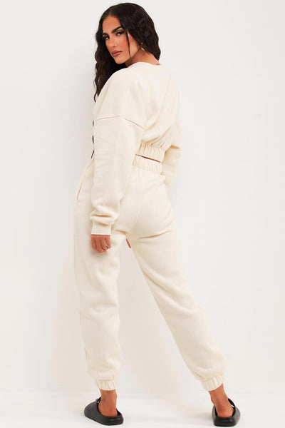 Women's Crop Sweatshirt And Joggers Tracksuit Oatmeal Loungewear ...