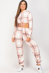 pink check hoodie and joggers lounge set 
