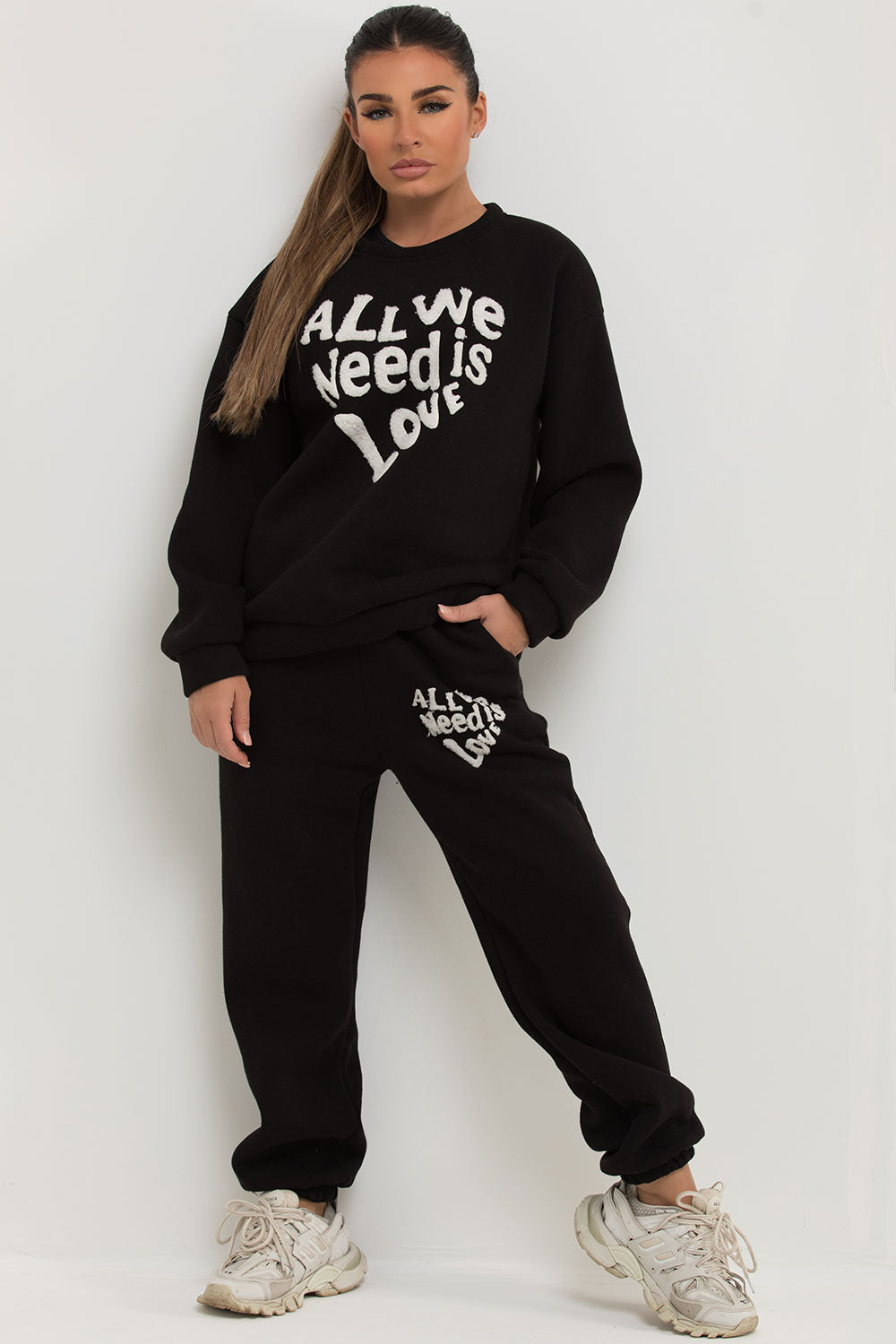 all we need is love towelling oversized loungewear co ord set