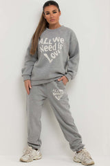 womens loungewear co ord set with all we need is love towelling
