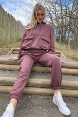 brown loungewear set with utility pockets 