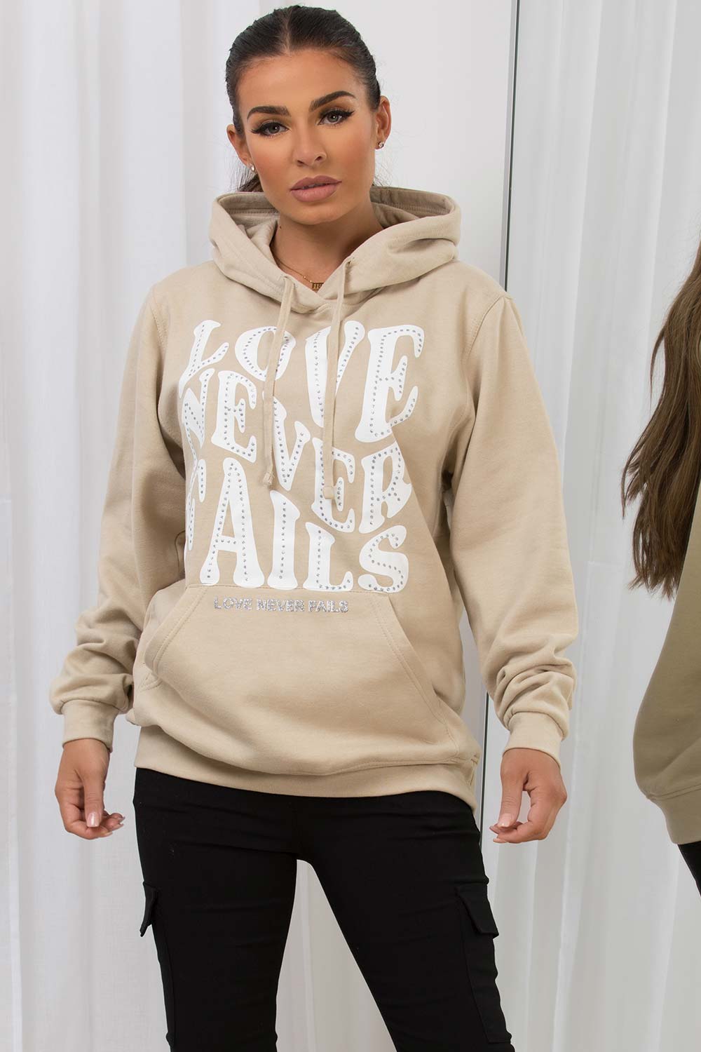 womens oversized hoodie with love never fails slogan