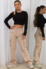 womens wide leg cargo trousers with pockets