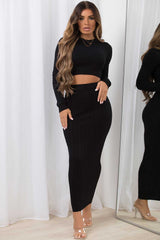 knitted maxi skirt and top co ord set