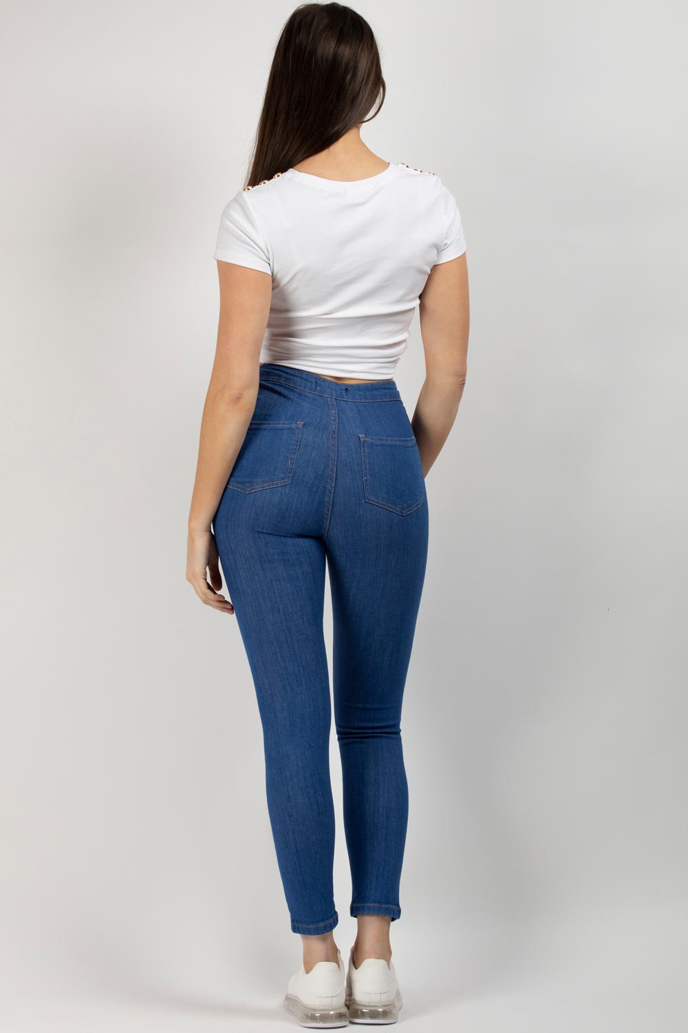 Mid Wash Blue Multi Rip High Waist Skinny Jeans –