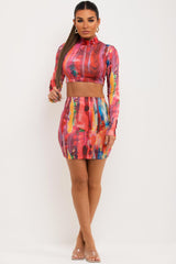 mini bodycon skirt and long sleeve crop top co ord
