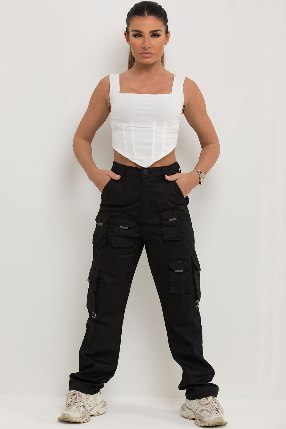 high waisted pocket detail cargo trousers