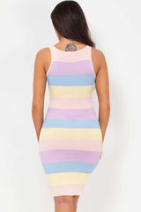 multi pastel stripe rib bodycon dress