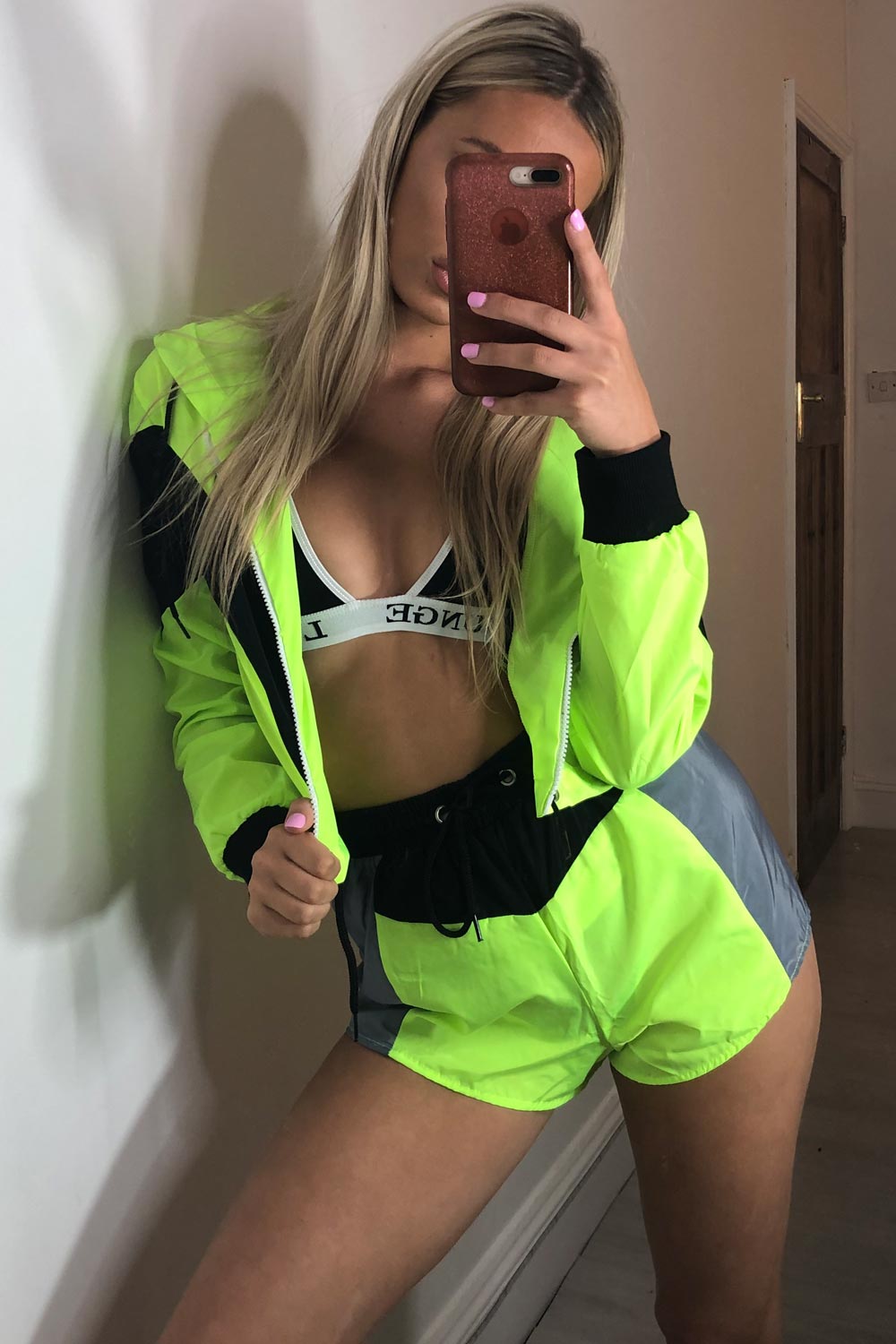 hooded shell suit neon green 