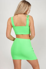 two piece skirt and top neon green 