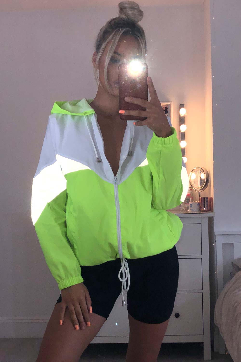 Neon Pink Reflective Panel Windbreaker Jacket –