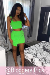 neon green skirt and top set