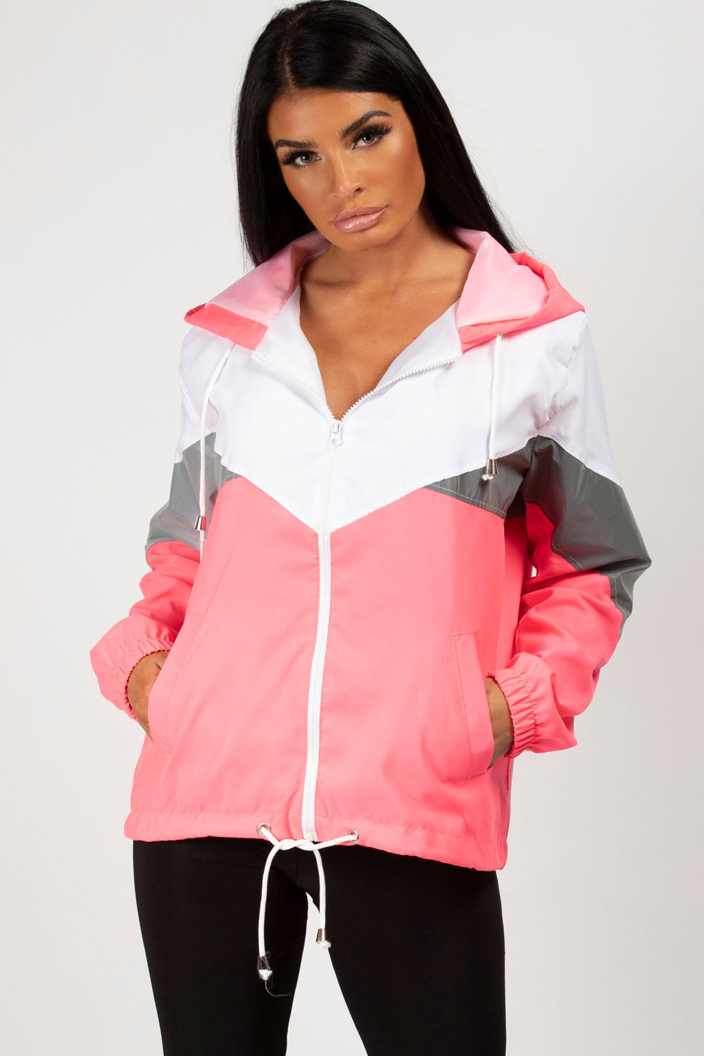 neon pink reflective oversized jacket womens 