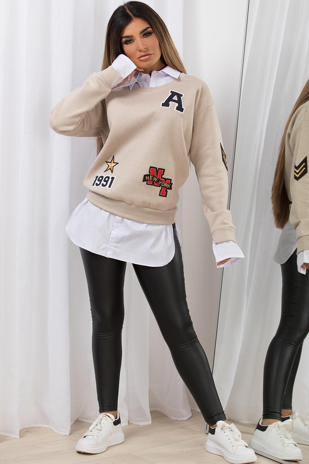 collared sweatshirt with shirt hem new york embroidery