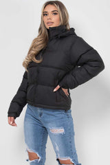 black puffer padded quilted jacket womens