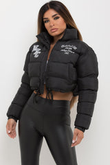 crop padded puffer jacket with nyc old school embroidery