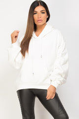 oversized sweatshirt with ruched sleeves cream