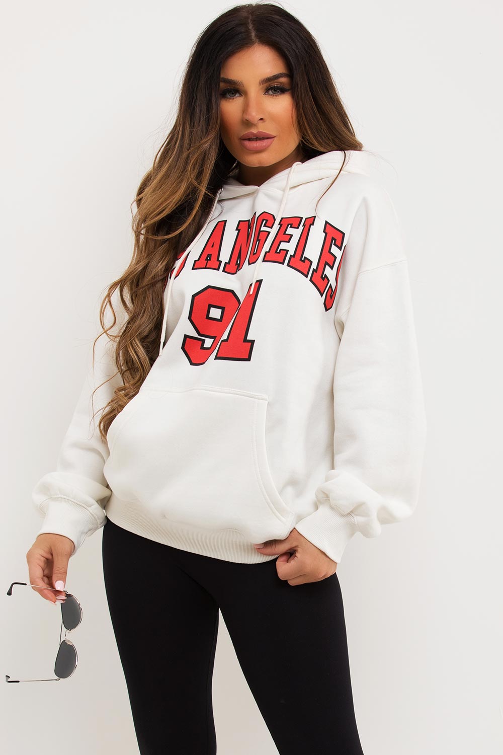 Women's Off White Oversized Hoodie With Los Angeles Print –