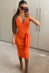 tie waist midi dress orange