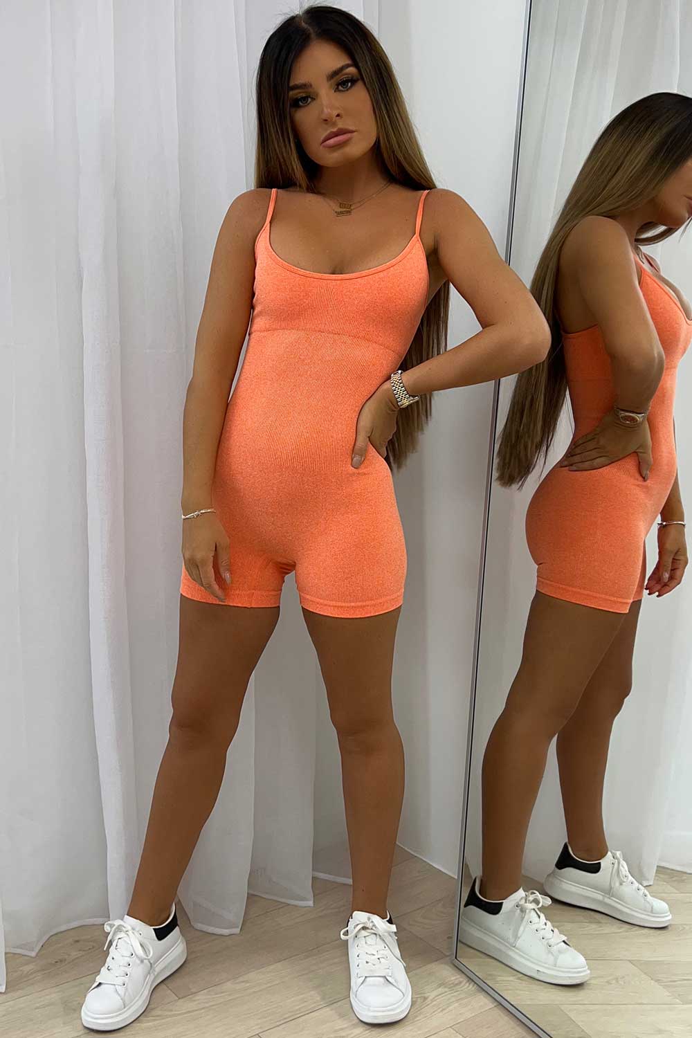 Sculpting Unitard Structured Ribbed Orange Festival Outfit –