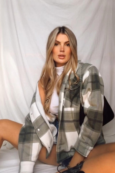 khaki check shacket uk 